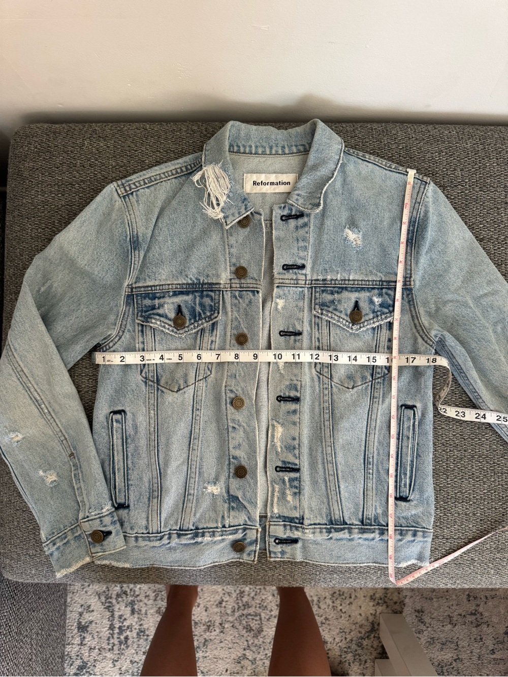 Reformation Light Blue Distressed Denim Jacket